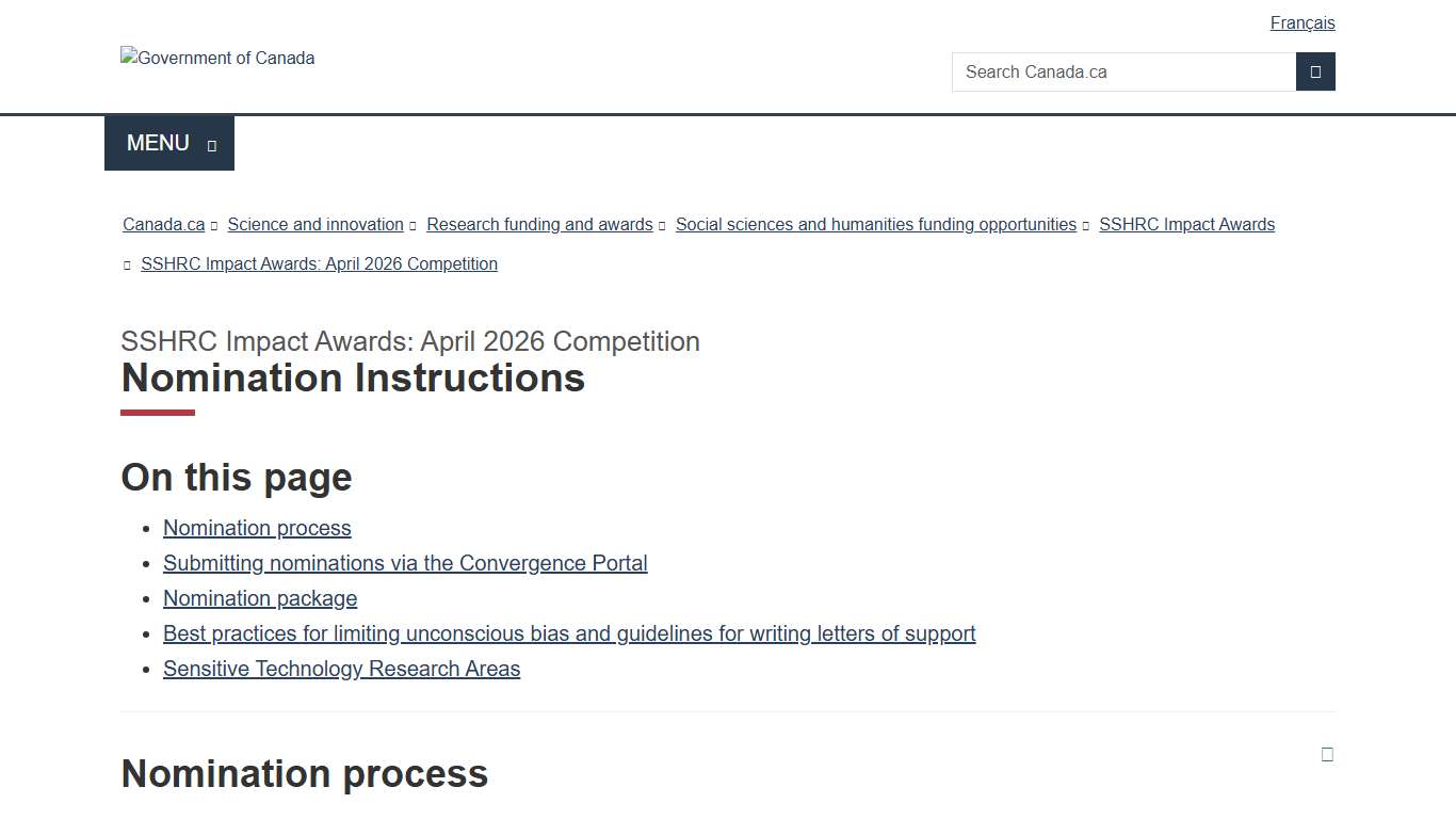 SSHRC Impact Awards: April 2026 Competition: Nomination Instructions
